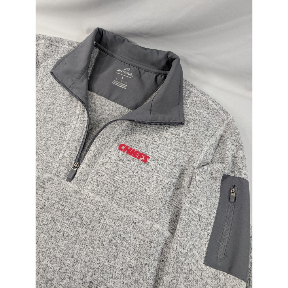 Kansas City Chiefs Antigua Quarter Zip Pullover Mens Large Gray Jacket NFL